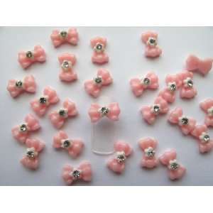 Nail Art 3d 40 Pieces Pink Bow Flower/Rhinestone for Nails, Cellphones 