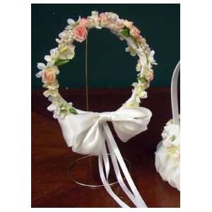  Flower Girl Head Wreath, Ivory & Pink Flowers with Pearls 