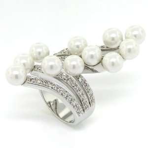  Flamboyant Pearl Spray Sterling Silver Cocktail Ring w 
