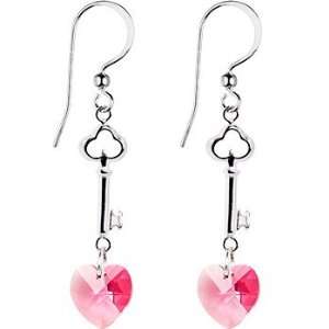 Handcrafted Crystal Heart and Key Dangle Earrings MADE WITH SWAROVSKI 