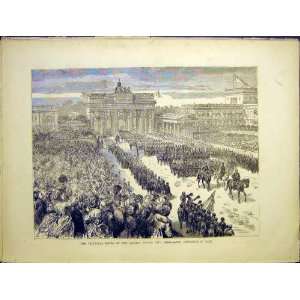  German Troops Berlin Brandenburg Gate Old Print 1870