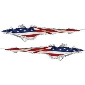    Ripped / Torn Metal Look Decals With American Flag Automotive