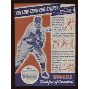  1939 Wheaties Baseball #4 Bill Lee   Sports Memorabilia 