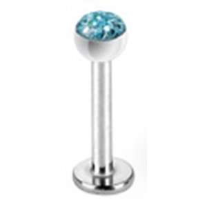14g Labret Monroe Stud Lip Ring Piercing with Aqua Austrian Crystal 