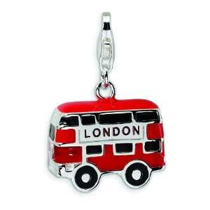  Ster Silver Enameled Double Decker Bus Lobster Clasp Charm 