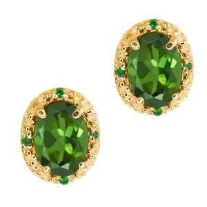 75 Ct Oval Green Tourmaline and Diamond Yellow Gold Plated Silver 