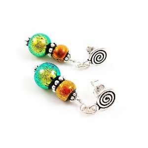  Sterling Silver and Dichroic Lampwork Glass Drop Earrings 