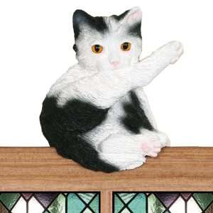 White and Black Itchy Cat Door and Window Topper Collectible Figurine 