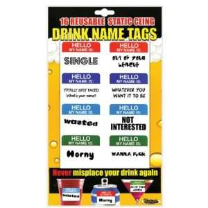 Party Drink Name Tags, 16 Re Usable Cling Health 