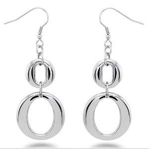 High Polish Stainless Steel Double O Earrings 2.75 Inches in Length