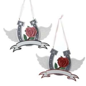 Pack of 12 Winged Horseshoe with Rose Christmas Ornaments for 