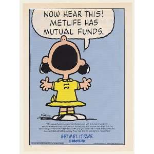   Lucy Met Life Insurance Mutual Funds Print Ad (51992)