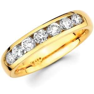   Seven Diamond 14K Yellow Gold Round Channel Set Wedding Ring Jewelry