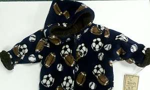 Corky and Company Boys Navy Fleece Jacket with Sports Ball Design 