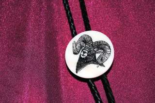 Big Horn Sheep   Etched Cultured Marble Bolo / Bola Tie  