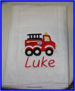 PERSONALIZED EMBROIDERED BABY FIRE TRUCK BURP CLOTH  