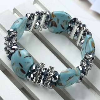 Blue Howlite Turquoise Shell Stretchy Bracelet Bangle  