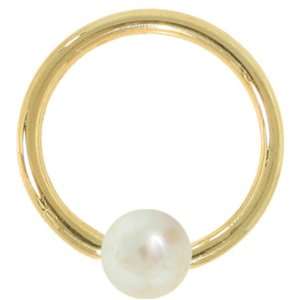   Genuine Pearl 14kt Yellow Gold Captive Bead Ring   3mm Pearl Jewelry