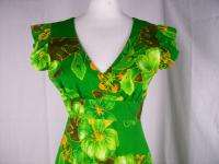 OKOLEHAO HAWAII Green Floral VTG Hawaiian Maxi Dress sz XXS Festival 
