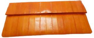 Genuine Eel skin Leather CLUTCH Handbag Wallet Purse 12 Colors Orange 