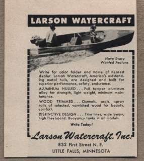 1951 Vintage Ad Larson Watercraft Boats Aluminum Hull Wood Trim Little 