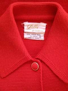 vtg 60s VALENTINE RED wool BUTTON FRONT knit DRESS cardigan SWEATER 