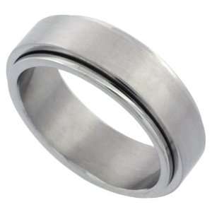  Surgical Steel Flat 7mm Wedding Band Spinner Ring Matte 