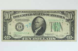 1934 C Ten Dollar $10 Bill Federal Reserve STAR Note Cleveland F 2008 