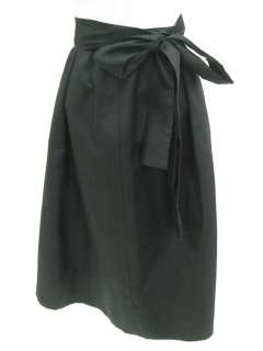 DESIGNER Black Pleated Belted Mid Calf Length Skirt L  