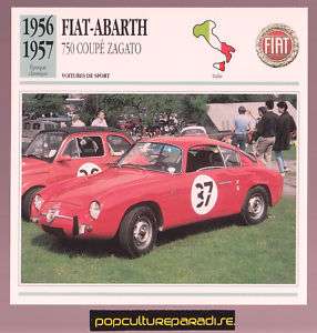 1956 1957 FIAT ABARTH 750 COUPE ZAGATO Car SPEC CARD  
