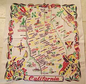   Map Souvenir Tablecloth 40s Vintage Yucca Print Cactus Cloth Nevada