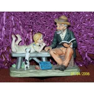   Figurine Collectible(Old man on bench w/girl writing ABCs) #6419