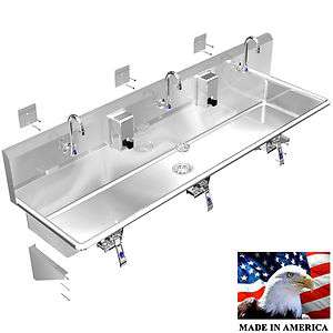 MULTI STATION 3 WASH UP HAND SINK 72 KNEE VALVE STAINLESS STEEL MADE 