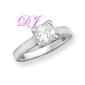 Solid .925 Sterling Silver Princess CZ Engagement Ring 1CT Sizes 6 7 8 
