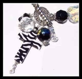 JuNky ART Zebra Cross CRYSTAL Toggle Collage Necklace  