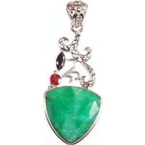  Faceted Emerald Pendant with Sapphire   Sterling Silver 