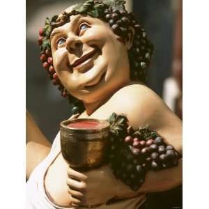  Bacchus, Roman God of Wine, Painted Wooden Figure 