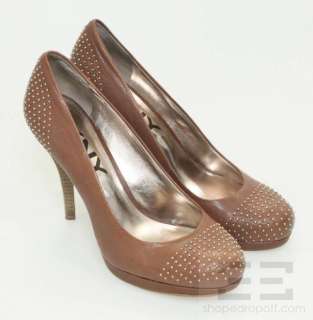 DKNYC Cognac Brown Leather Studded Platform Odetta Heels Size 9.5 