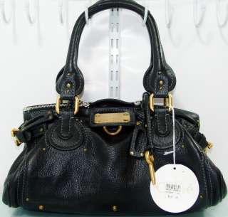   Paddington Satchel Hand Bag Black Leather Golden Lock, MSRP $1585.00
