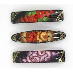  3 Russian Hand Painted Barrettes Hair Clips (0793 