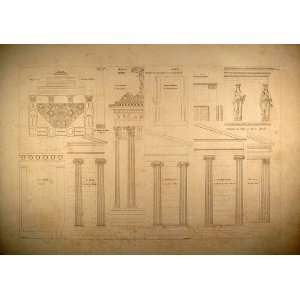   Engraving Greek Doric Ionic Corinthian Columns   Original Engraving