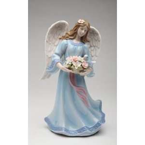 Fine Porcelain Figurine   Angel with Flower Basket & Bird Musical 