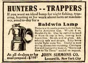 1913 JOHN SIMMONS CO. AD FOR BALDWIN MINERS LAMPS  