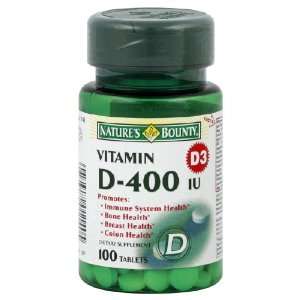 Pack of 2 Bottles . Vitamin D 400 Iu, 100 Tablets PER Bottle (Pack of 