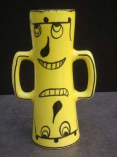 Mid Century Yellow Abstract Face Vase  