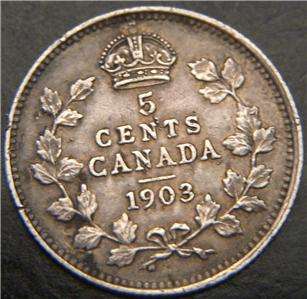 1903 Canadian Silver Five Cent   Gems & Band Details Show on Crown 