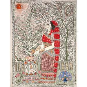  Tulsi Worship   Madhubani Painting On Hand Made Paper 