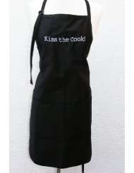 Black Embroidered Apron Kiss the Cook