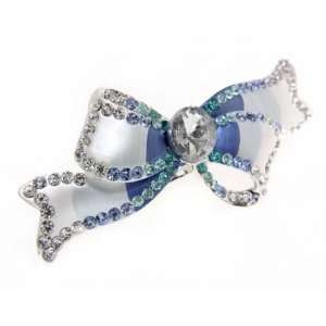    Blue Ribbon Swirl Crystal Hair Clip Barrette Jewelry Beauty