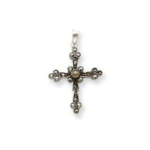  Box Chain Marcasite Cross Pendant   18 Inch   Spring Ring   JewelryWeb